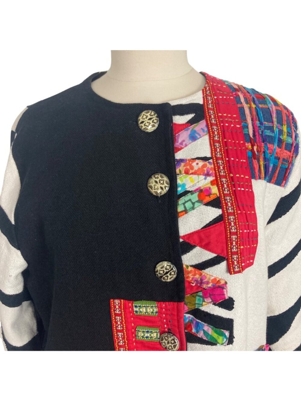 Vintage Parsley & Sage Patchwork Jacket Large Colorful Applique Boho Art to Wear - Picture 2 of 10
